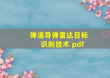 弹道导弹雷达目标识别技术 pdf